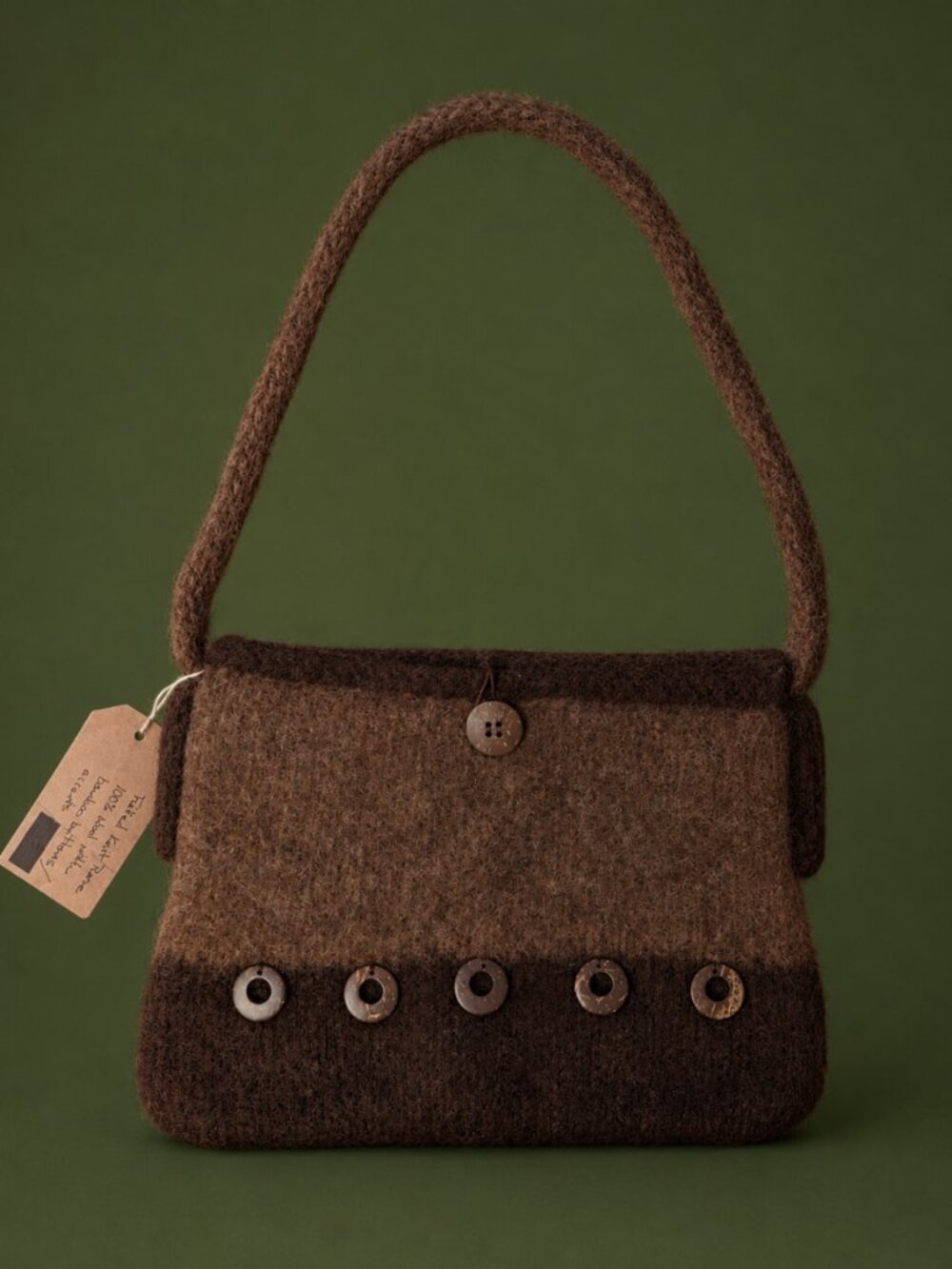 Folk Handmade Felted Wool Shoulder Ethnic Forest Bag Brown Unique Artisan